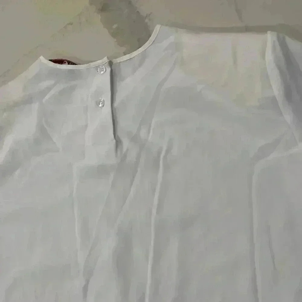 Vintage KB Lawrence White Polyester BackButton Blouse Lace Trim Detail Womens 14 - Picture 5 of 5